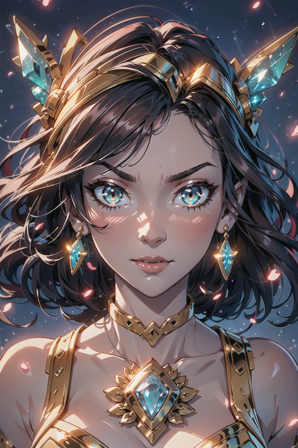 masterpiece, best quality, illustration, full body facing viewer, 1girl, a beautiful genie in a bottle, wearing an ornate sexy white red gold dress with red jewels, elegant cascading hair, long brunette hair, delicate facial features, detailed eyes, light green eyes, big eyes, long brunette hair, realistic pupils, depth of field, sharp focus, (hyper-detailed, bloom, glow:1.4), full lips, bright green eyes, mystical atmosphere, kind face, high and detailed magical desert environment, (dynamic lighting:1.2), cinematic lighting, dramatic, fantasy,atdan style,belly_dancer,phcrystal