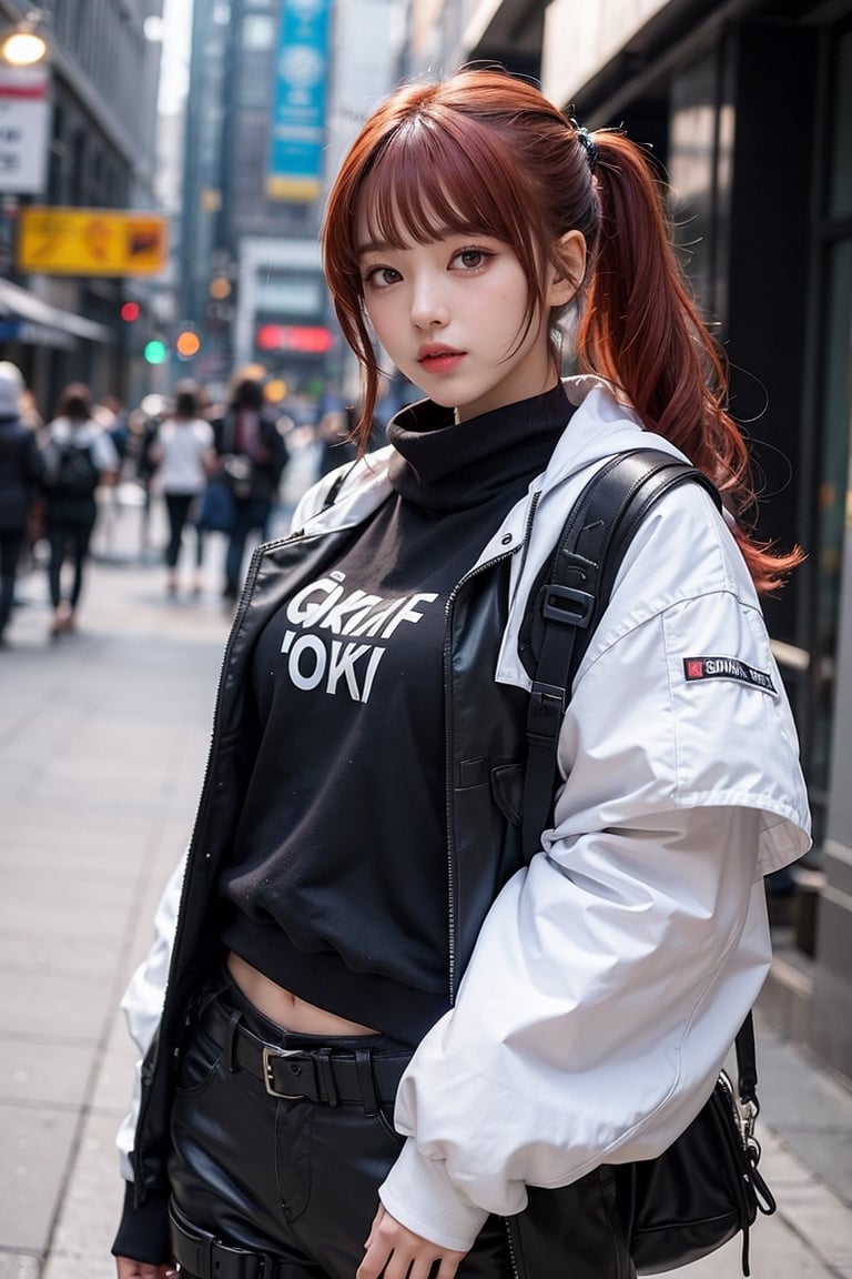 1girl,AgoonGirl ,urban techwear,Detailedface,outfit,Detailedeyes, red hair,AgoonGirl