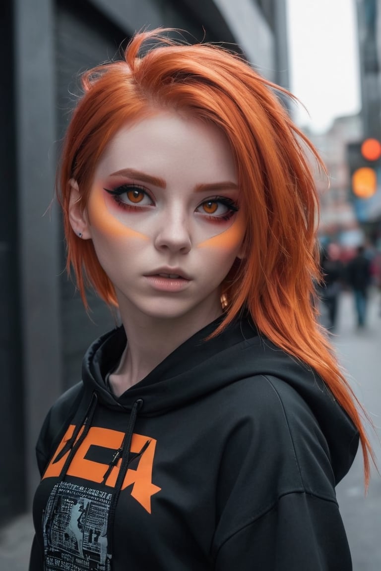 1girl,AgoonGirl ,urban techwear,Detailedface,perfect body,orange hair,outfit,Detailedeyes, red hair,AgoonGirl