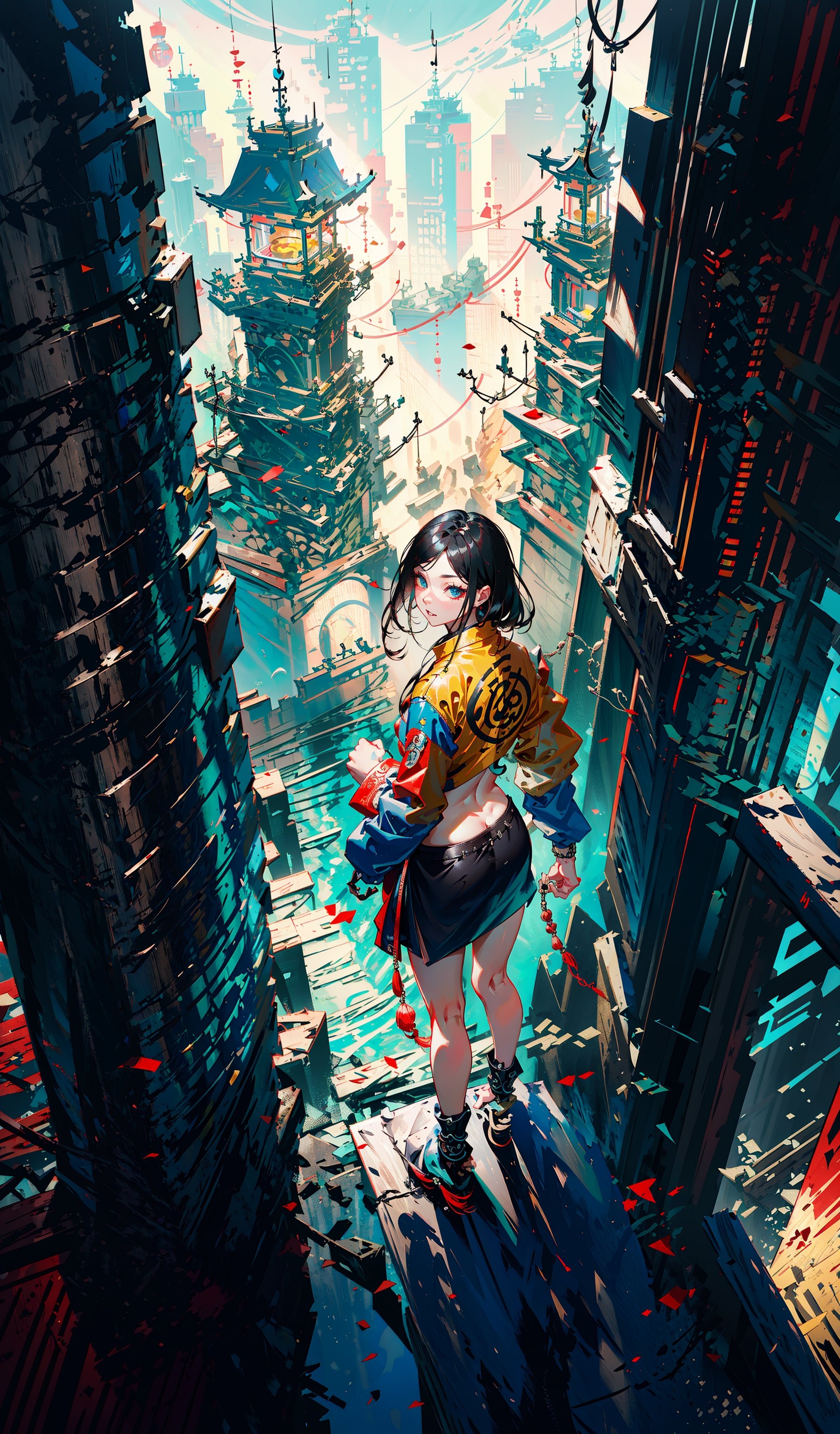 (masterpiece), (absurdres), (best quality), (intricate details:1.2)
(masterpiece), (absurdres), (best quality), (intricate details:1.2)
(masterpiece), best quality, expressive eyes, perfect face, taoist, solo girl wearing long cyberpunk oni fit clothes with red and yellow colours,view from back, wearing a blue leather jacket with a oni mask with 2 long teeth, backshot, above torso, complex background, detailed image,,oniNFT,,no_humans,scenery