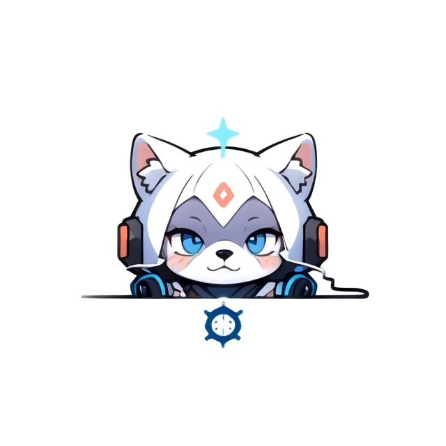 centered, solo, digital art, | cute of husky head , chibi, black and blue sky futuristic, neon lights, | (white background:1.2), simple background, | (symetrical), ,Animal,steam4rmor