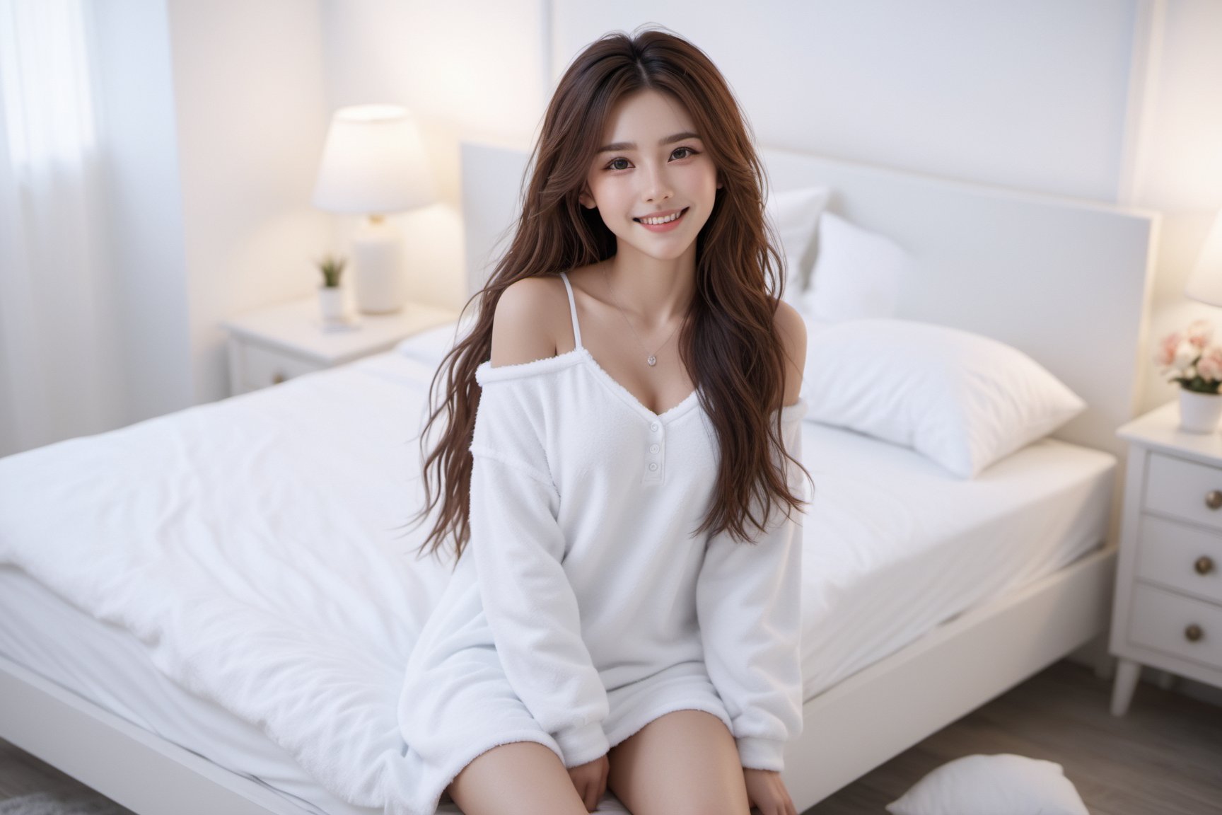 xxmix_girl, 1girl,smile,best quality,8k,fluffy long hair,messy hair, on the bed,mattress commercial
,white nightclothes,,in the white room,
,3d style,2 legs,3d toon style,LinkGirl,3d