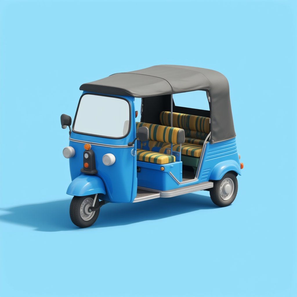 bajaj blue tuk-tuk,, isometric, solid background