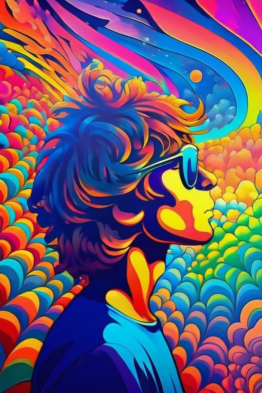 Psychedelic, psy art, solo, profile, 1boy, abstract, colorful, male focus