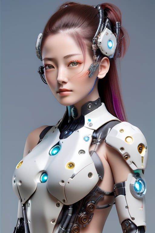 (masterpiece, best quality), vibrant, portrait, best quality, masterpiece, highres, an extremely delicate and beautiful,cyborg, cyborg style,, cyberpunk , full body 