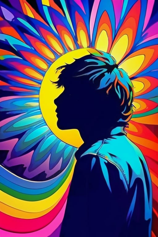 Psychedelic, psy art, solo, profile, 1boy, abstract, colorful, male focus