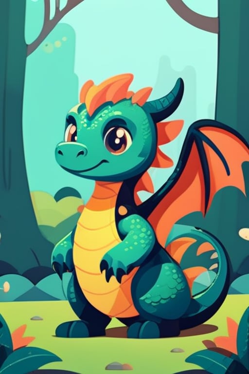 cute dragon, lofi style, lofi,flat design