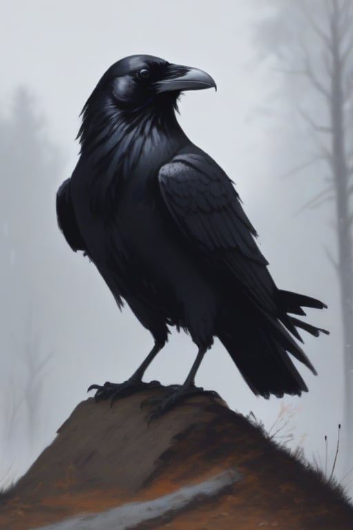 a sticker, raven black,vector illustration,painting by jakub rozalski