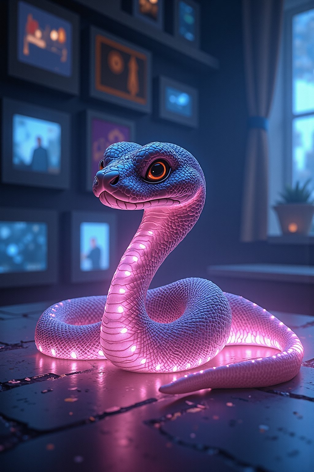 ((masterpiece, best quality)),(complex light),trending, high quality, realistic, intricate detailed, graceful and beautiful textures,16K,Generate hyper realistic image,trending features a fantastical,aurora lights, a baby snake is placed in a clear case on the guild counter, cute baby snake model in a glowing bodysuit made of flexible nano illumination, aurora light, very exquisite, fantasy, dreamy, daytime, happy atmosphere.,blight, in ghibli real photography style, ethereal dreamlike quality,pixiv,