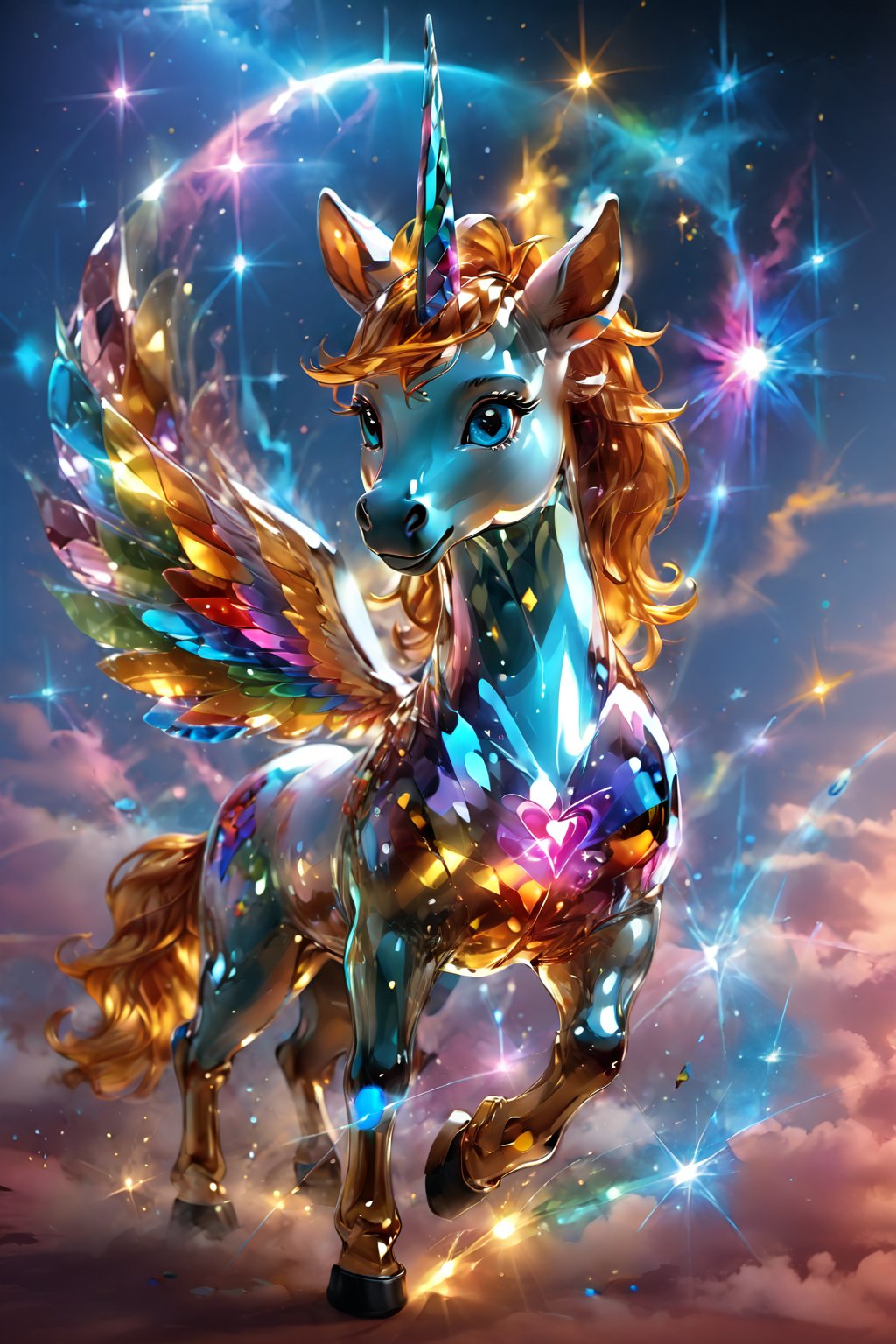 cute UNICORN,hologram,(Masterpiece, highest quality), (detailed eyes), (shading), (highly detailed CG 8k unity wallpaper), (studio indirect use lighting), (amazing drawing) (Illustration), (Artwork), (Magical light), (Shading), (Very detailed), (CG 8k Unity wallpaper), (Nice newly drawn illustration), (Best illustration performance),photo r3al,Glass, super detailed realistic UNICORN themed, iridescent glow, super Realistic ultra-detailed dream thems, sparkling mosaic tile elements, pieces of beauty and complexity,Clear glass,Clear Glass Skin,glass shiny style