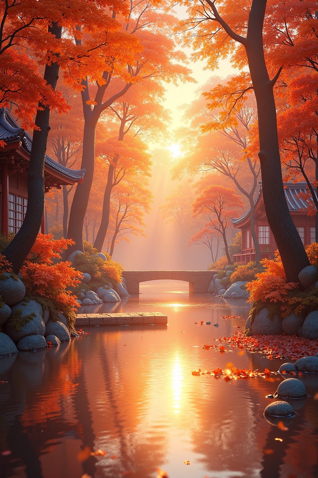 ((masterpiece, best quality)),(complex light),trending, high quality, realistic, intricate detailed, graceful and beautiful textures, 16K,aurora light,very bright view,Autumn style,cozy atmosphere, daytime sky,dancing autumn leaves, pixiv,fun,beautiful background, reflection, hologram,depth of field,fantastical elements,fantasy,