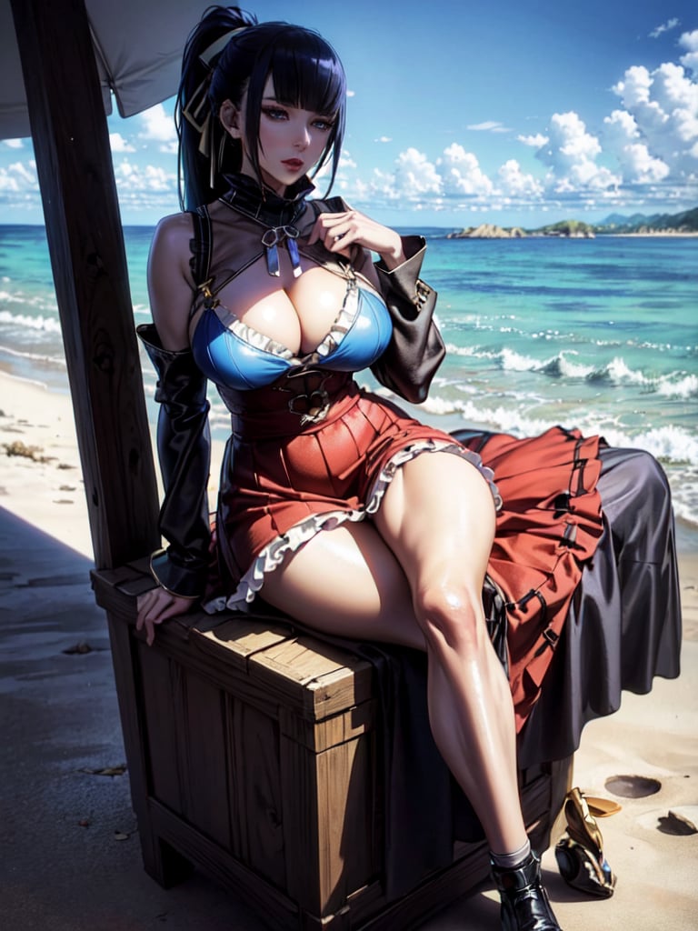 narberal gamma,beach background,ink,Ultra-detail,(highres:1.1),best quality,(masterpiece:1.3),cinematic lighting, sexy breasts, 3DMM, big breasts, full lenth body, long legs, black hair, long_ponytail, black eyes,
realistic, (masterpiece - 1.2),very sexy face and also a sexy  figure  pornstar  with big natural boobs and curvy ass ,8k,highly detailed,ultrarealistic,hyperrealistic,high quality render,high quality,highly detailed background,frilled dress, long skirt, 1 girl,solo, realhands