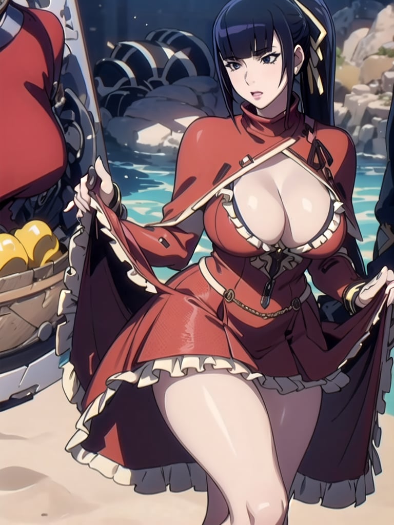 narberal gamma,beach background,ink,Ultra-detail,(highres:1.1),best quality,(masterpiece:1.3),cinematic lighting, sexy breasts, 3DMM, big breasts, full lenth body, long legs, black hair, long_ponytail, black eyes,
realistic, (masterpiece - 1.2),very sexy face and also a sexy  figure  pornstar  with big natural boobs and curvy ass ,8k,highly detailed,ultrarealistic,hyperrealistic,high quality render,high quality,highly detailed background,frilled dress, long skirt, 1 girl,solo, realhands