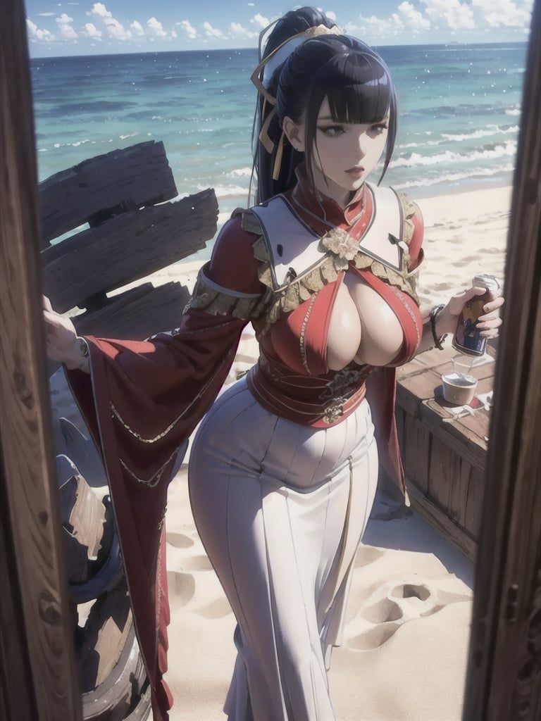 narberal gamma,beach background,ink,Ultra-detail,(highres:1.1),best quality,(masterpiece:1.3),cinematic lighting, sexy breasts, 3DMM, big breasts, full lenth body, long legs, black hair, long_ponytail, black eyes,
realistic, (masterpiece - 1.2),very sexy face and also a sexy  figure  pornstar  with big natural boobs and curvy ass ,8k,highly detailed,ultrarealistic,hyperrealistic,high quality render,high quality,highly detailed background,frilled dress, long skirt, 1 girl,solo, realhands