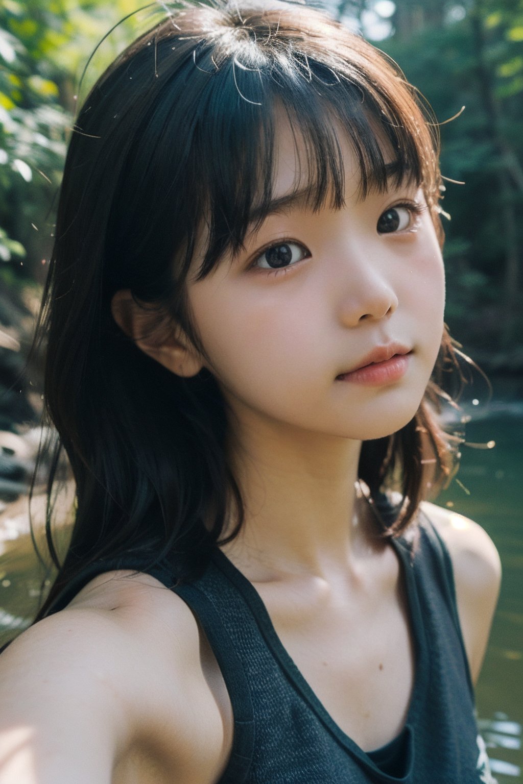 (((wild stream side))),(((look at the audience))),(((Only the face is in the shot))),close-up,
人：(((a korean girl))),(low cut),
優：(((16K texture structure))), 
髮：(bangs),((long hair))(((wild stream side))), (((looking at the audience))), (((Only the face is in the shot, focus on face))), 
人：(((a korean girl))), (low cut), 
優：(((16K texture structure))), Beautiful oval face profile, 
髮：(bangs), ((long hair)), (curls), 
服：spaghetti strap sleeveless vest, ,(curls),
服：spaghetti strap sleeveless vest,sohee