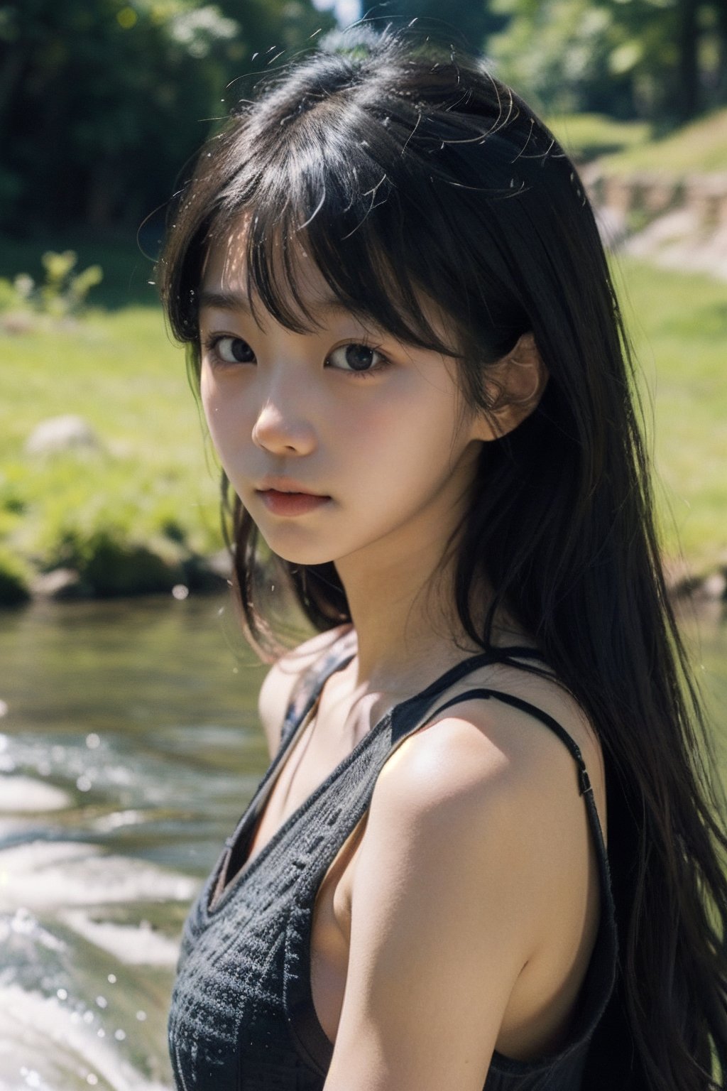 (((wild stream side))),(((look at the audience))),(((Only the face is in the shot))),close-up,
人：(((a korean girl))),(low cut),
優：(((16K texture structure))), 
髮：(bangs),((long hair))(((wild stream side))), (((looking at the audience))), (((Only the face is in the shot, focus on face))), 
人：(((a korean girl))), (low cut), 
優：(((16K texture structure))), Beautiful oval face profile, 
髮：(bangs), ((long hair)), (curls), 
服：spaghetti strap sleeveless vest, ,(curls),
服：spaghetti strap sleeveless vest,