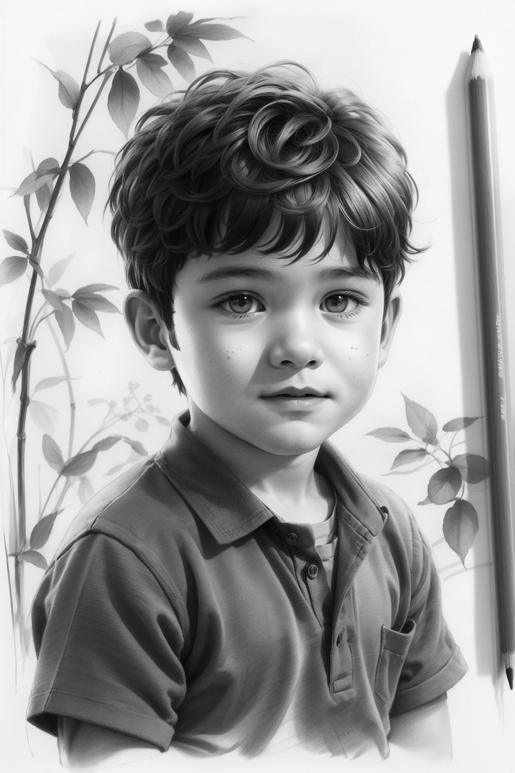 a cute young boy, pencil sketch