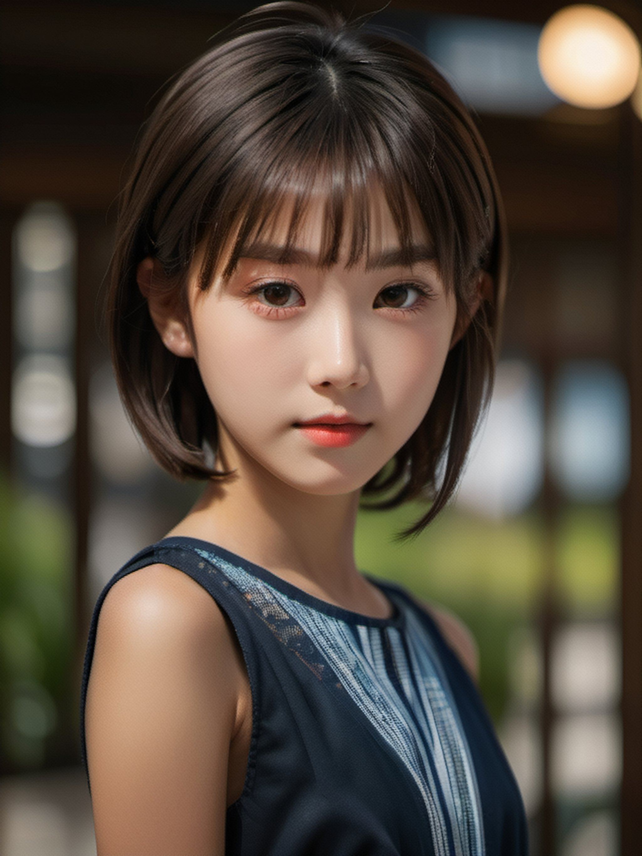 A full body portrait of a japanaese girl,(masterpiece, 8k, photorealistic, RAW photo, best quality, sharp: 1),highly detailed face, beautiful face, (realistic face), beautiful hairstyle, realistic eyes, beautiful detailed eyes, (realistic skin), beautiful skin, ultra high res, ultra realistic, highly detailed, high nose, slim body, slender girl, detailed bust, slim thighs, slim legs, small hip, hair band, (blank background:1.1), (looking away:0.3), (from side:0.4) (age 12-15, European preteen, a pretty girl:1.4), (short hair, bob hair, beautiful hairstyle:1.2), (midriff:1.1), (model posing:1.2)