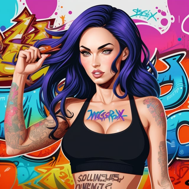 vector art of Megan Fox, colorful graffiti illustration of a questinnaire, vibrant color, high detail