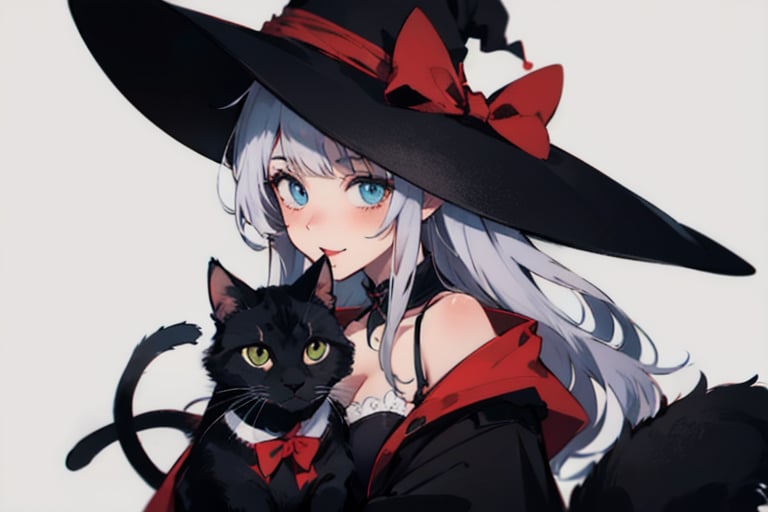 witch with cat on shoulder