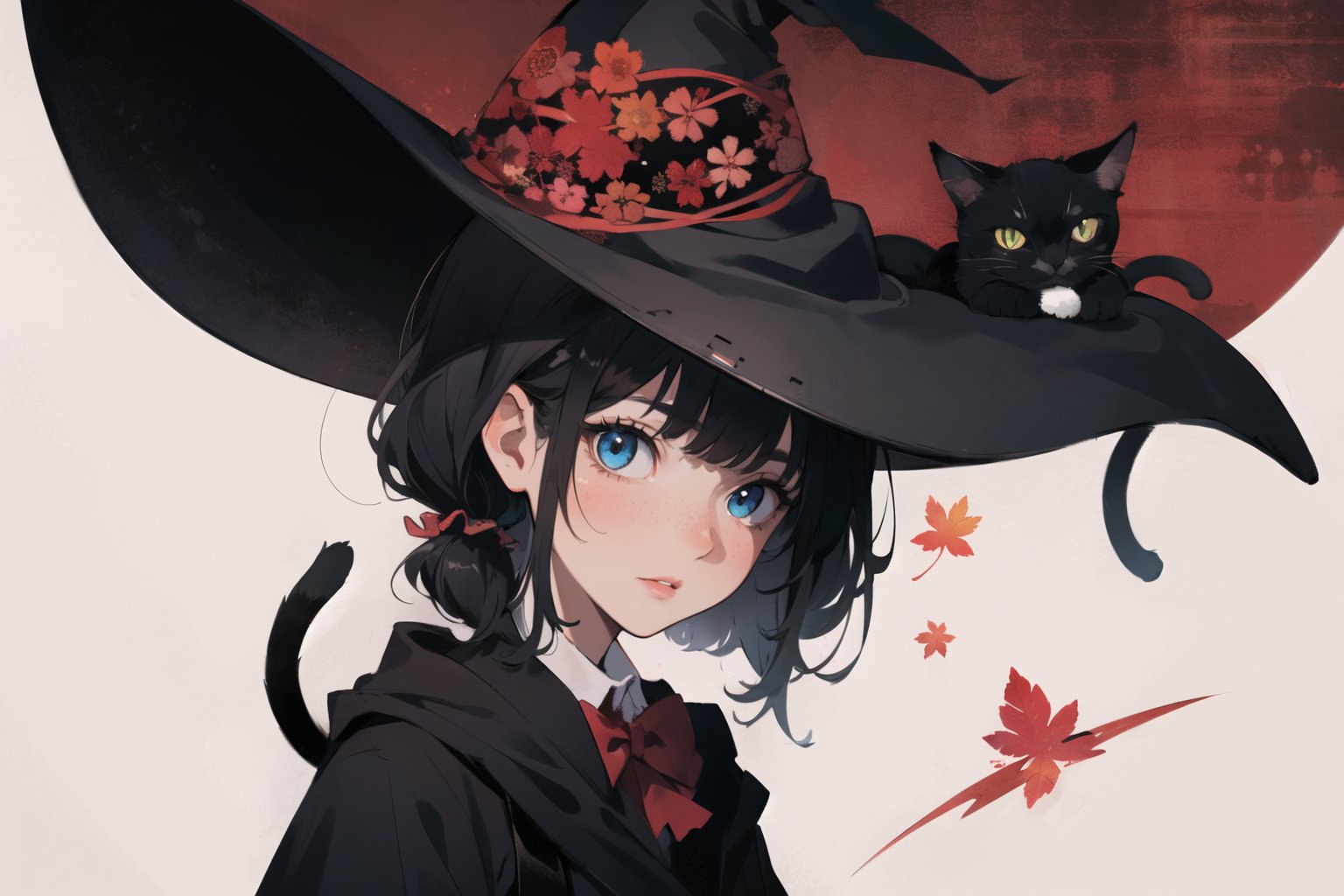 witch with cat on shoulder