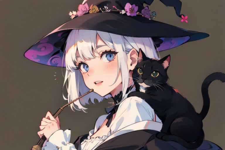 witch with cat on shoulder