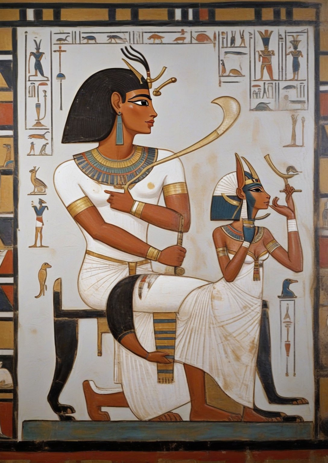  Egyptian wall painting – Sennefer seated with wife , ancient egypt art, ancient egypt painting, ancient egyptian art, egyptian art, ancient egyptian mural, ancient egyptian, egyptian, egyptian iconography, egypt themed art, wind egyptian god, historical artistic depiction, seshat, fresco, bastet, ancient egypt, egyptian clothing, brown skin man egyptian prince, egypt god