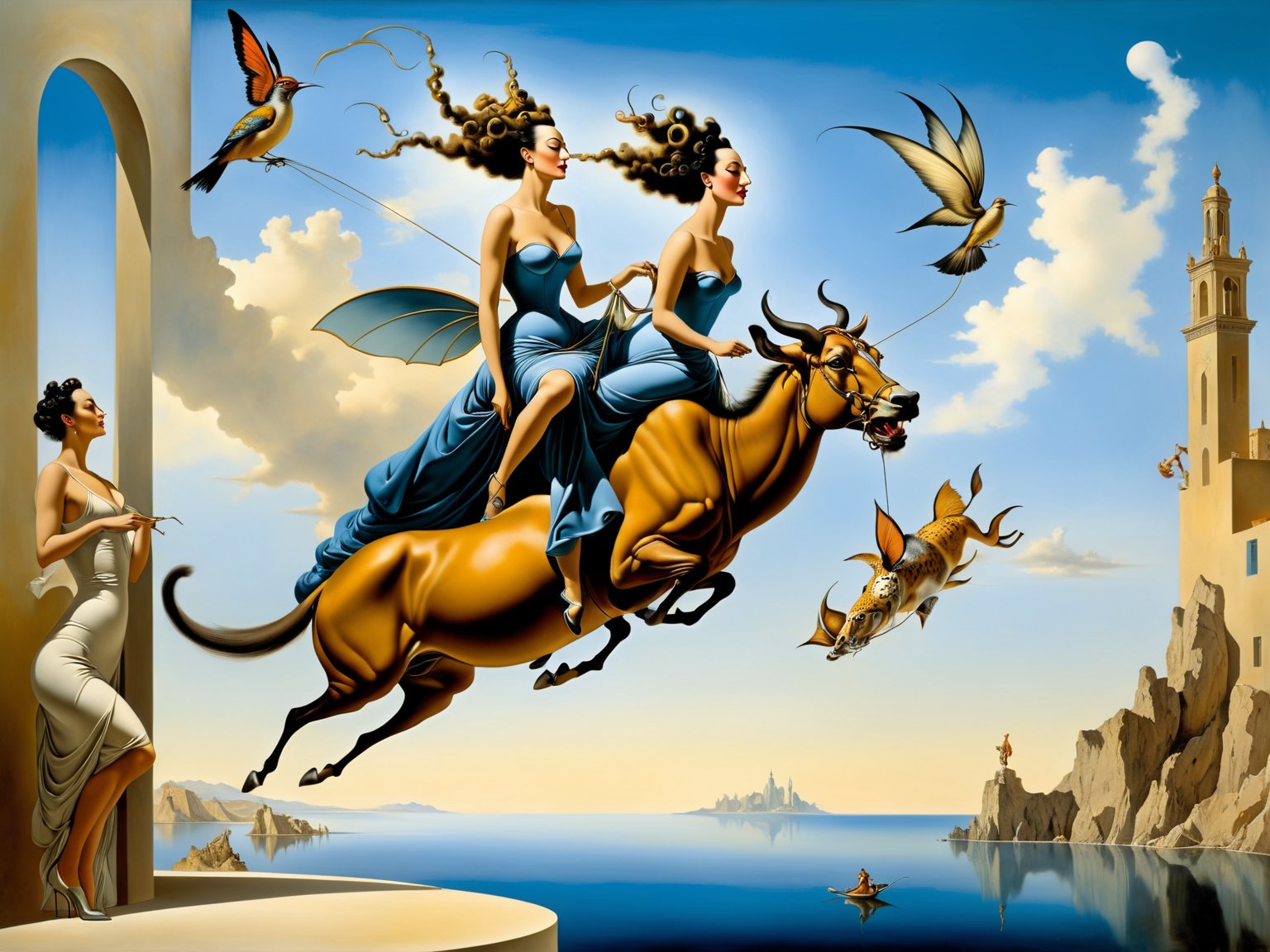 lets se what can you do give me your best something crazy and make it good beast quality art , style of Salvador Dali, and Michael Parkes surreal scene, surrealism, surrealism painting, inspired by Dalí, surreal art
