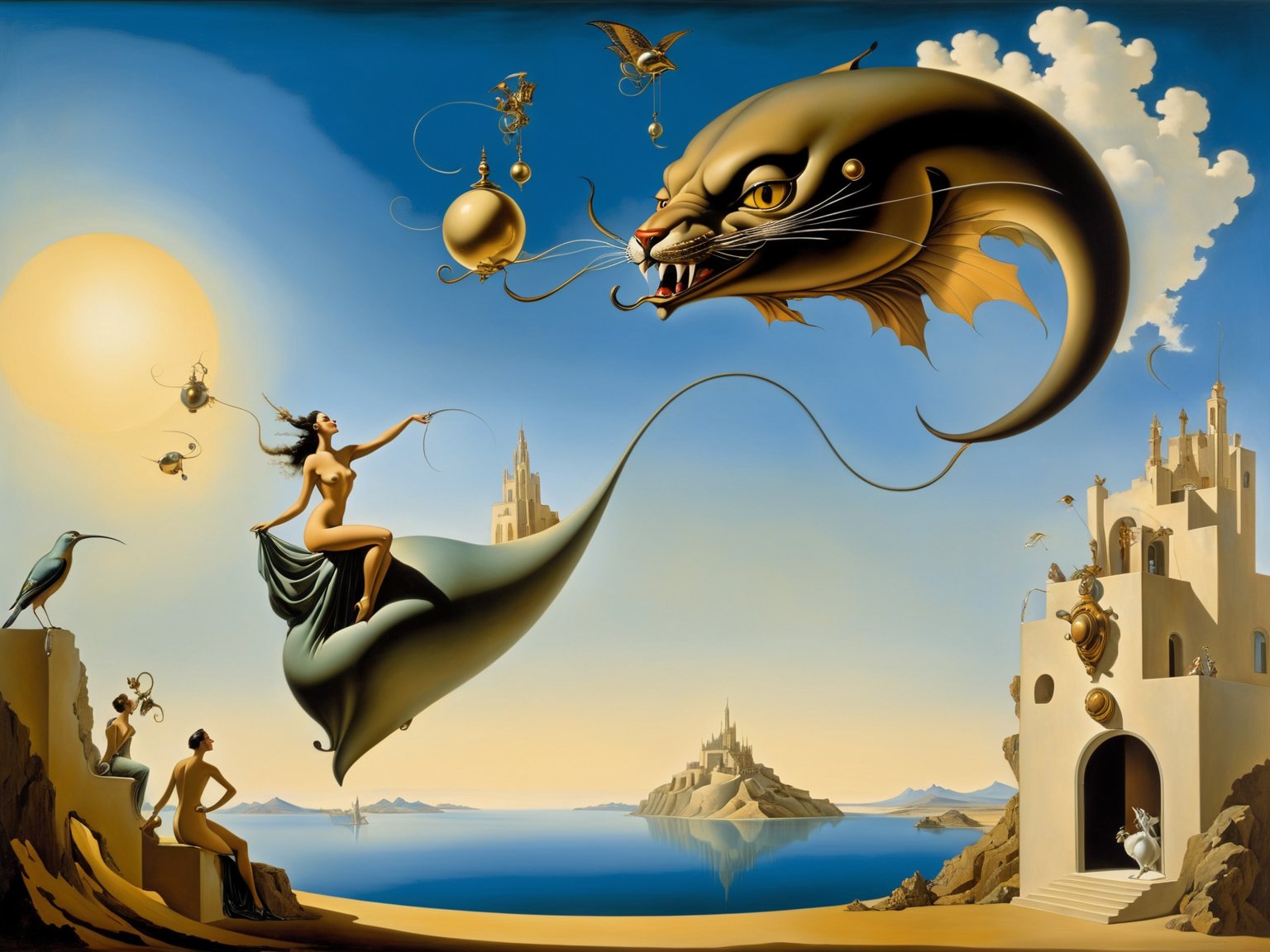 give me something crazy and make it good beast quality art , style of Salvador Dali, and Michael Parkes surreal scene, surrealism, surrealism painting, inspired by Dalí, surreal art
