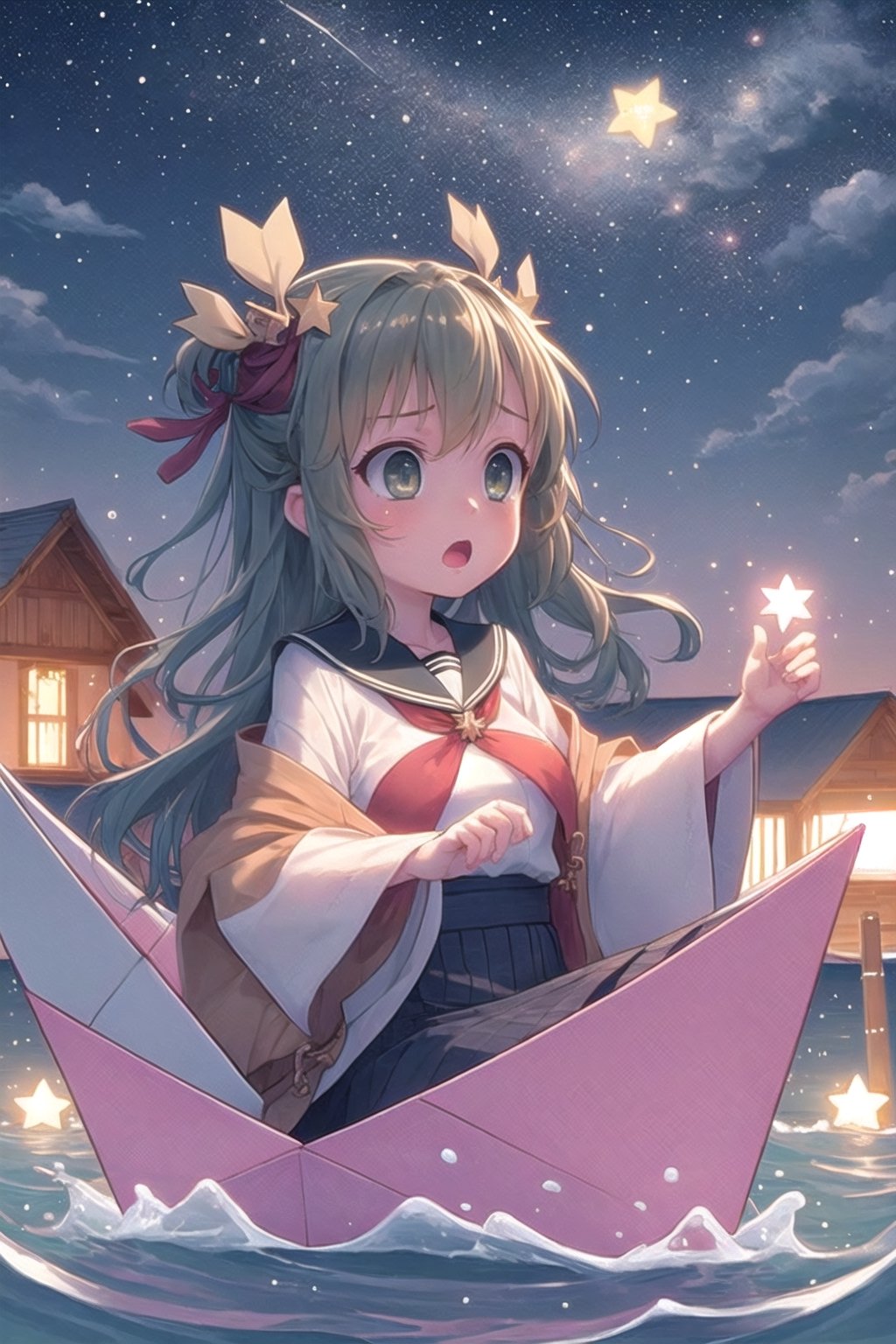 girl, surprised, star,night, boat,water,PpprBt,