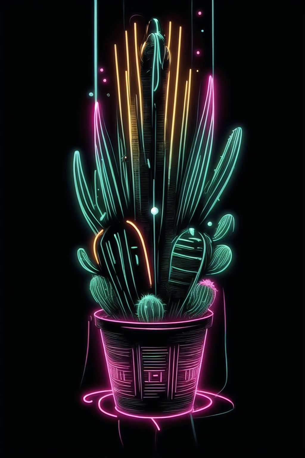 catus,((lineart)),neon,NeonST2,black background