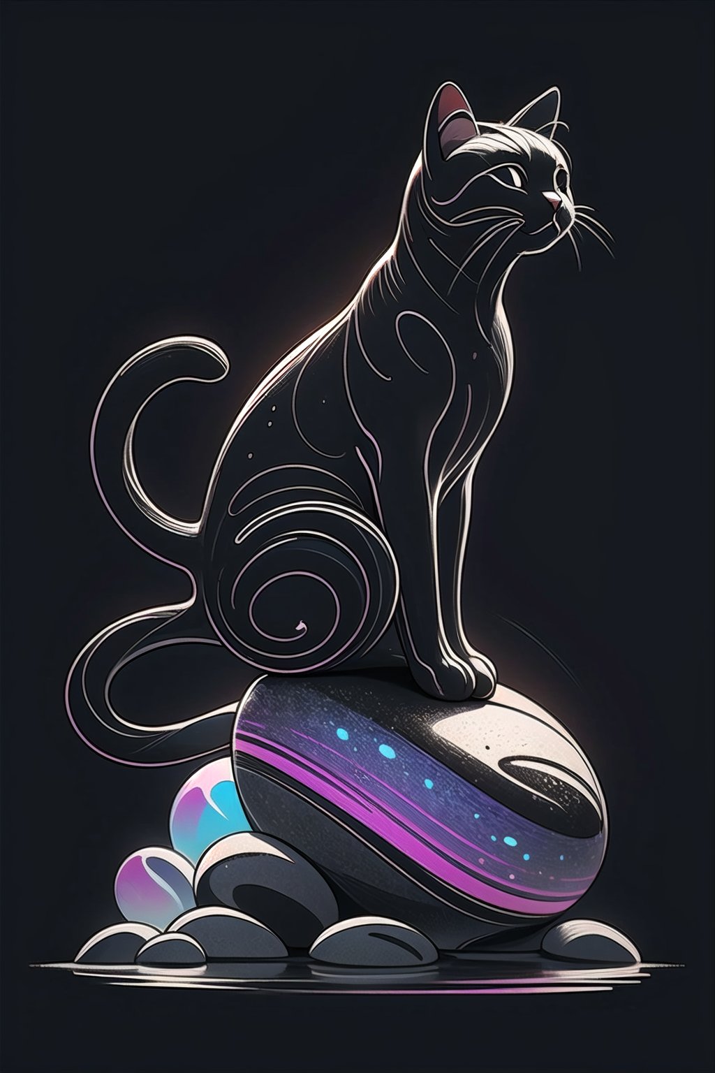 cat, rock, neon, abstract, psychedelic, surreal elements, black background
,SmpSk,Slhtte