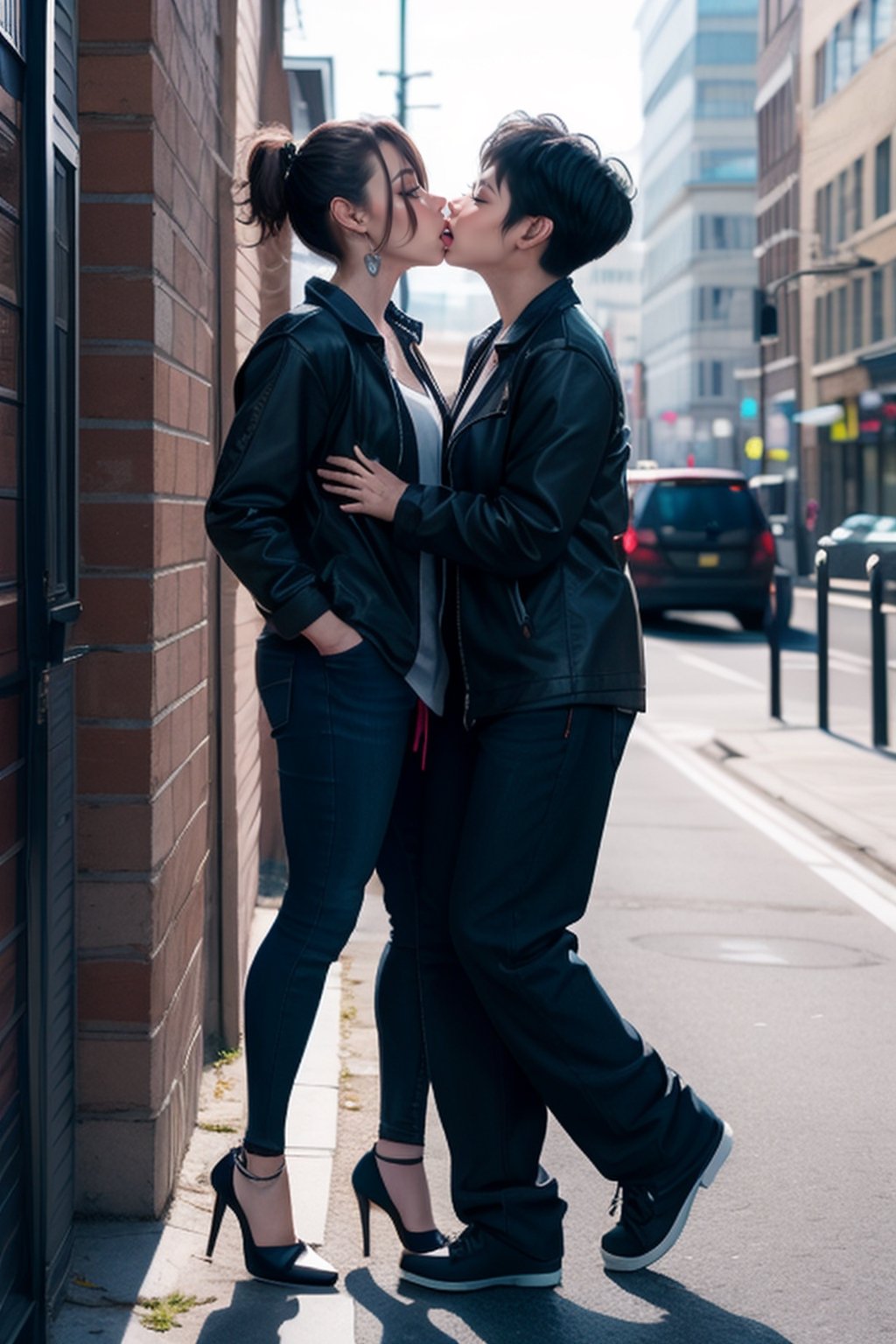 Lesbian, kissing, tongue_kiss, full_body