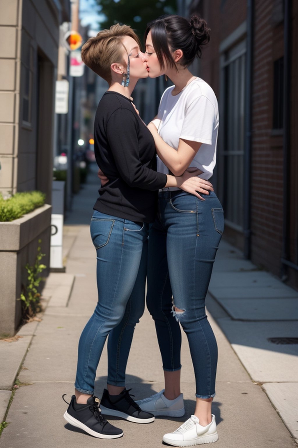 Lesbian, kissing, tongue_kiss, full_body