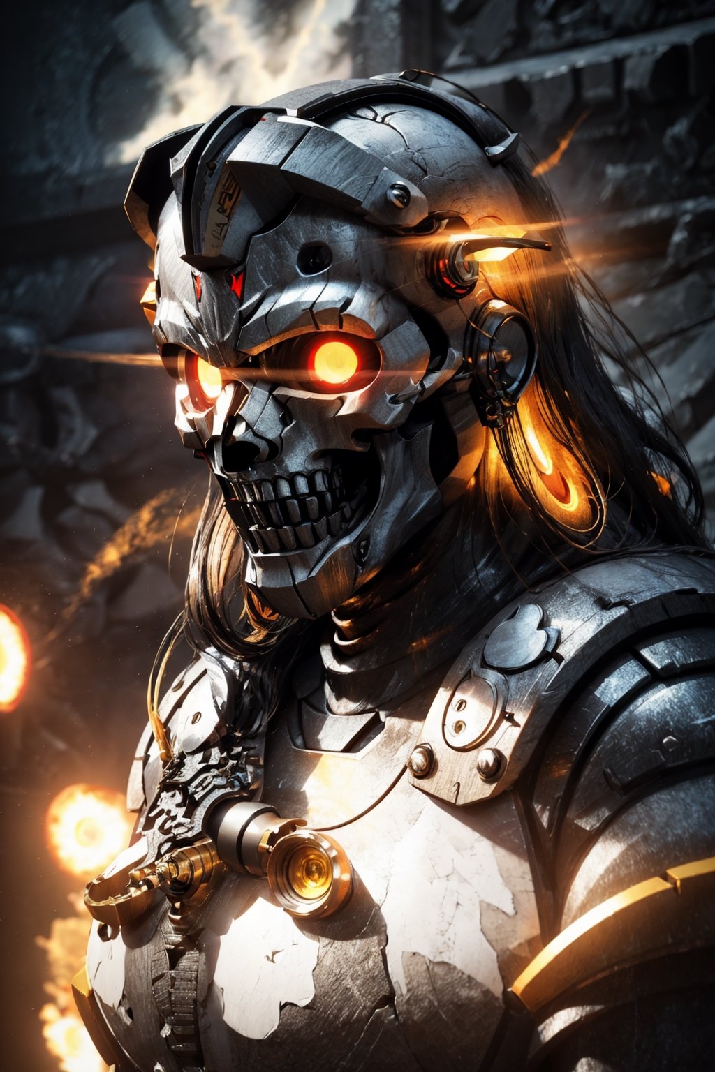 mechanical robot skull head, red eyes, detailed parts, wings beside helmet mask, madness look, yellow glowing star symbol on chest T-shirt design graphic, vector, contour, white background, retro, anime, 3d render,vibrant, hyperdetailed, microdetailed, masterpiece art, ultra hd quality, 4k, vibrant, unzoomed,black and white,tshirt design,flat design,illustration,vaporwave,aesthetic,dragonborn,perfecteyes,fate/stay background