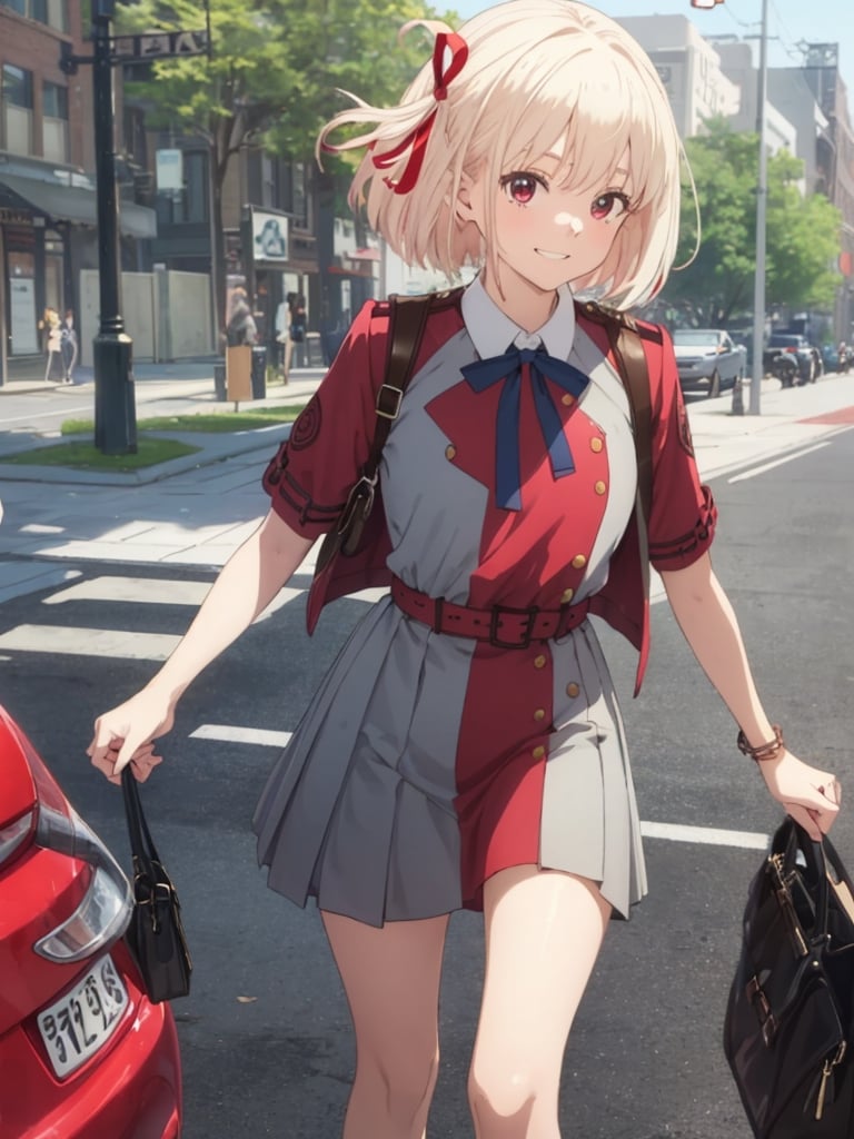 (masterpiece, best quality:1.4),1girl,giggling,solo,looking at viewer,(bent_over:1.2),(park:1.2),chso,lycoris uniform,red belt,shirt,white shirt,collared shirt,ribbon,hair ribbon,red ribbon,neck ribbon,blue ribbon,school uniform,belt,thighs,two-tone dress,pleated dress,red dress,grey dress,,
