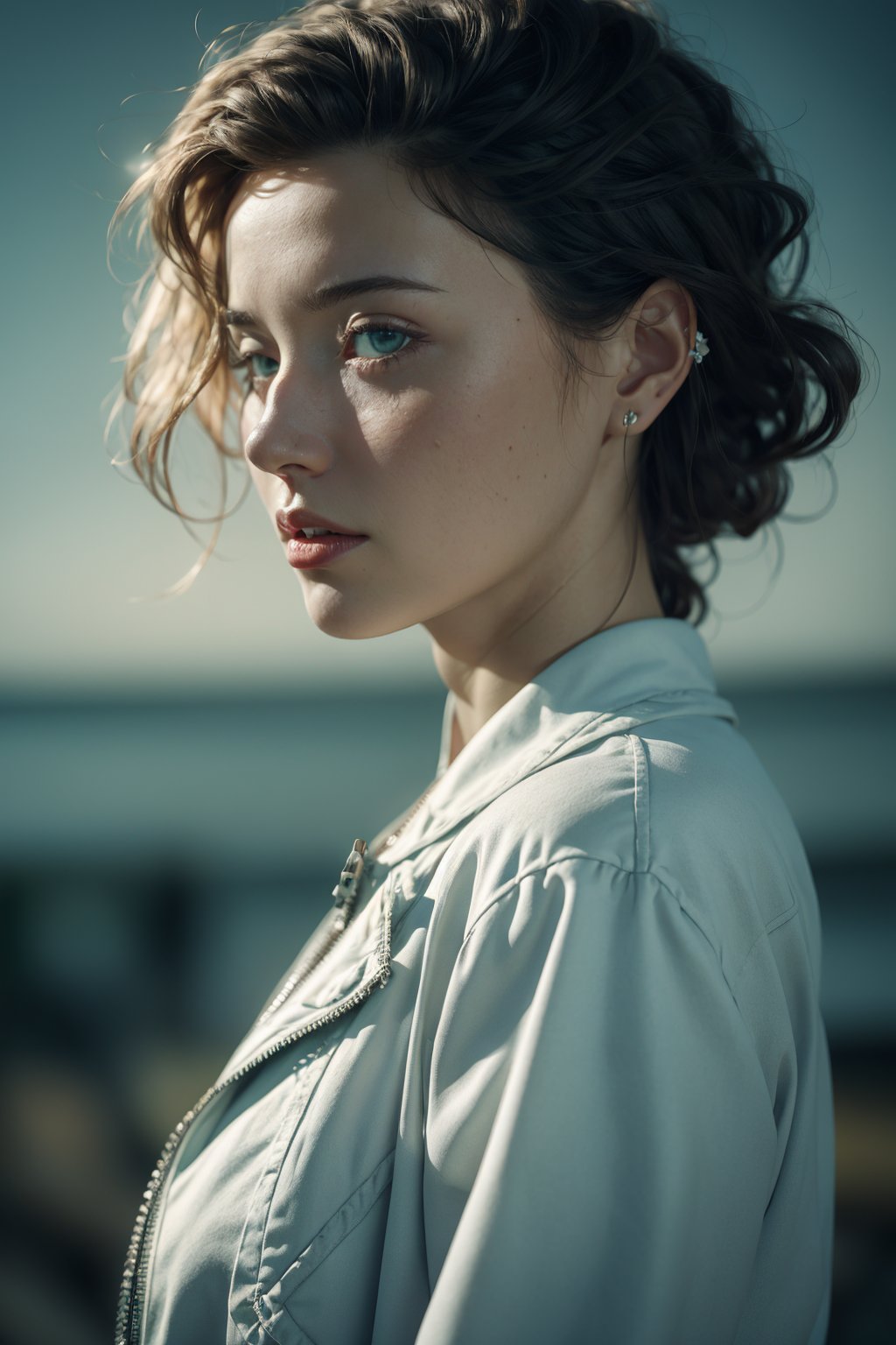 (close-shot photo:1.4) of a beatutiful woman wearing a white coat on a open field, embers of emotion,colorful, (photo-realisitc), nebula background, nebula theme,exposure blend, green:blue-light, bokeh, (hdr:1.4), high contrast, (cinematic, teal and green:0.85), (muted colors, dim colors, soothing tones:1.3), low saturation,fate/stay background,yofukashi background,1,toitoistyle