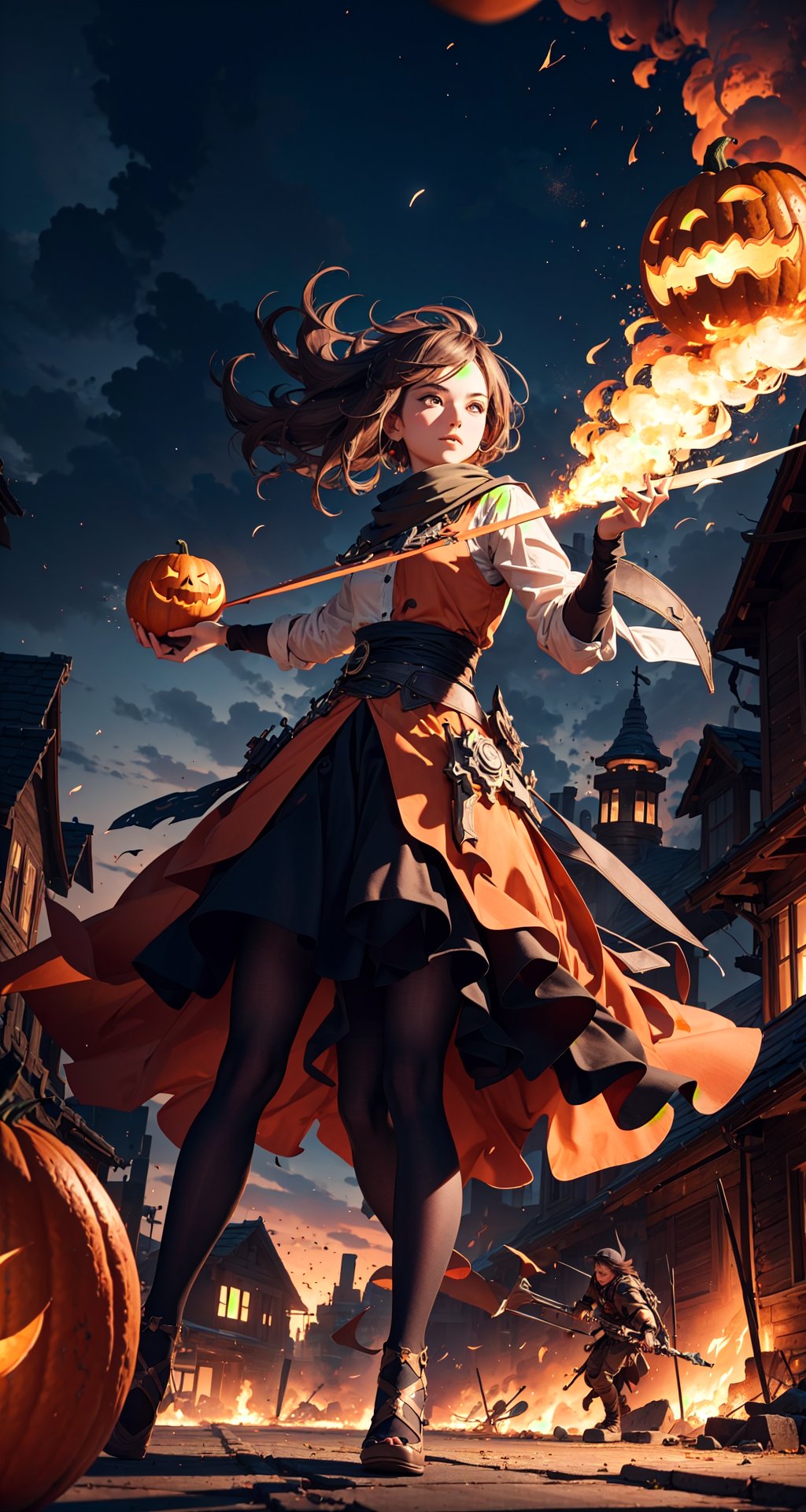 BREAK
infernal sparrow monster Jack-O throwing exploding pumpkins, exploding pumpkins destroy cities, houses, cars
BREAK
(POV from wide view:1.5)
BREAK
(Realistic, Photorealistic: 1.5), (Masterpiece, Best Quality: 1.4), (Ultra High Resolution: 1.5), (RAW Photo: 1.2), (Face Focus: 1.2), (Ultra Detailed CG Unified 8k Wallpaper: 1.5), (Hyper Sharp Focus: 1.5), (Ultra Sharp Focus: 1.5), (professional photo lighting:1.3), (super detailed background, detail background: 1.5), (elegant:1.3), (kinematic:1.4)