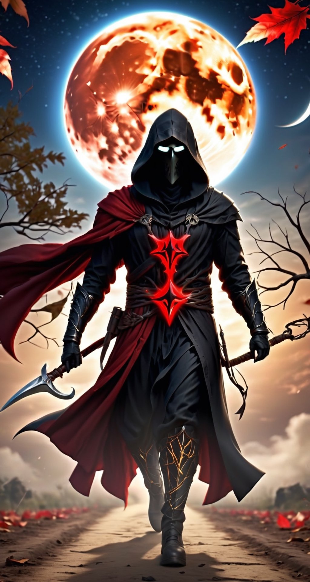 (grim reaper: 1.5), (full body), (black clothes: 1.5), (dark path: 1.3), (sickle: 1.4), (night sky: 1.2), (trees dry: 1.5), (dry leaves:1.4), (bright red moon:1.3), (falling leaves:1.5), (spectrum:1.5)
BREAK
(Realistic, Photorealistic: 1.5), (Masterpiece, Best Quality: 1.4), (Ultra High Resolution: 1.5), (RAW Photo: 1.2), (Face Focus: 1.2), (Ultra Detailed CG Unified 8k Wallpaper: 1.5), (Hyper Sharp Focus: 1.5), (Ultra Sharp Focus: 1.5), (Beautiful pretty face: 1.5), (professional photo lighting:1.3), , (super detailed background, detail background: 1.5), (elegant:1.3), (kinematic:1.4),realhands,YAMATO,more detail XL,3d style,DonMn1ghtm4reXL