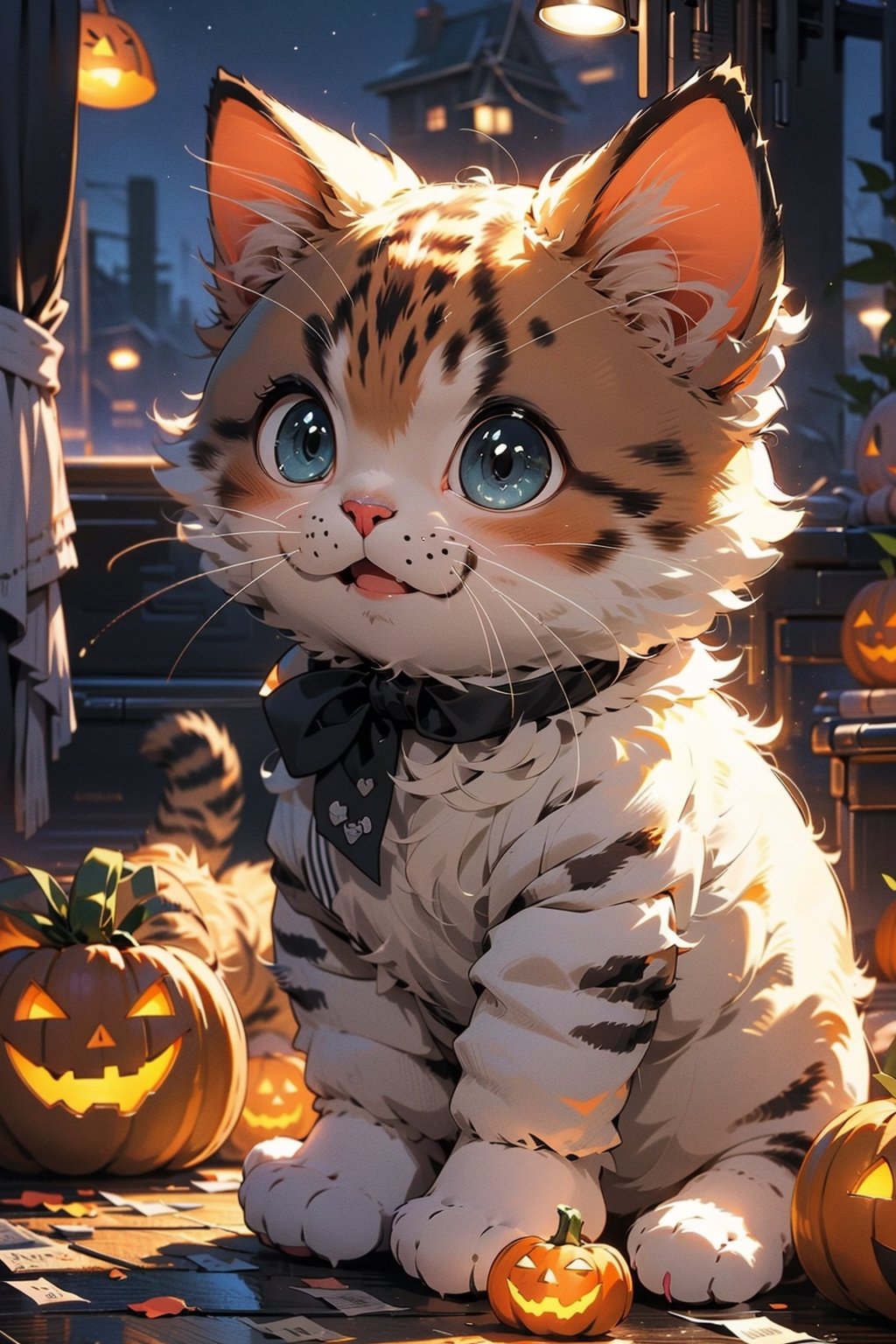 EpicMeo,cat, school uniforms, halloween theme, night lighting