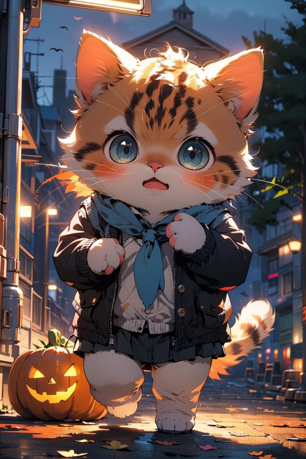 EpicMeo,cat, school uniforms, halloween theme, night lighting