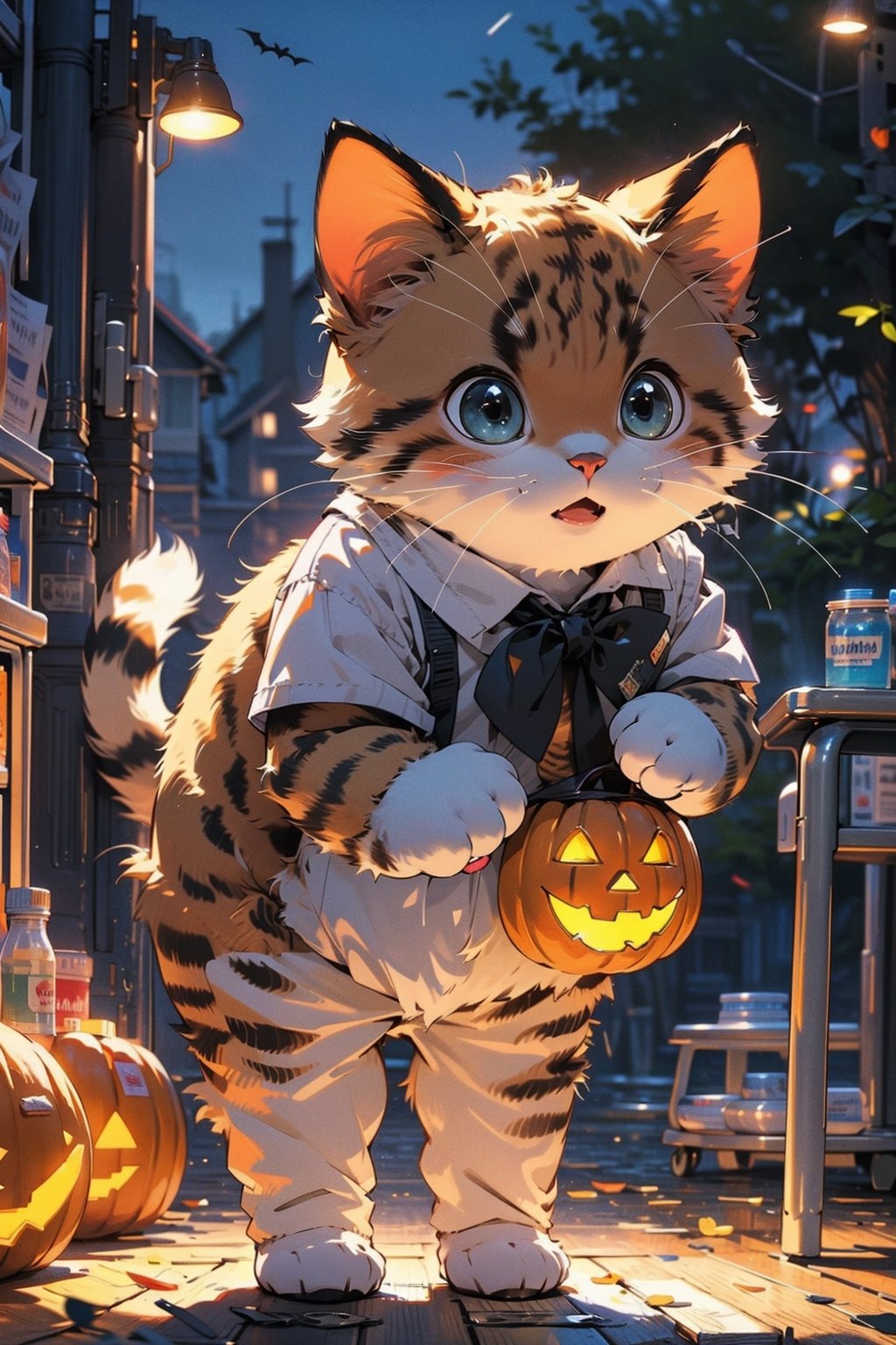 EpicMeo,cat, school uniforms, halloween theme, night lighting