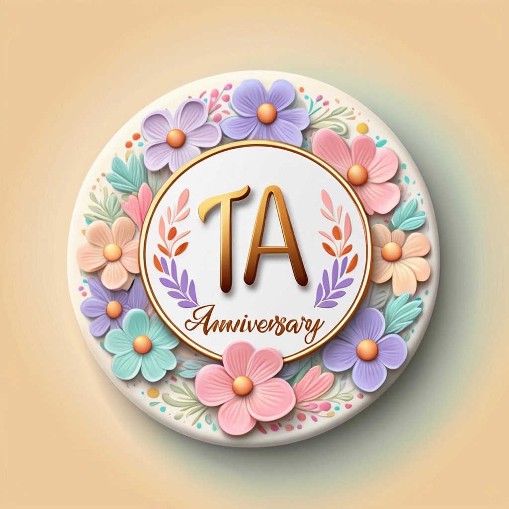 Beautiful pastel colors badge design, unique and gorgeous blessing, decorative text:’’TA’’,  text:’’1st Anniversary’’