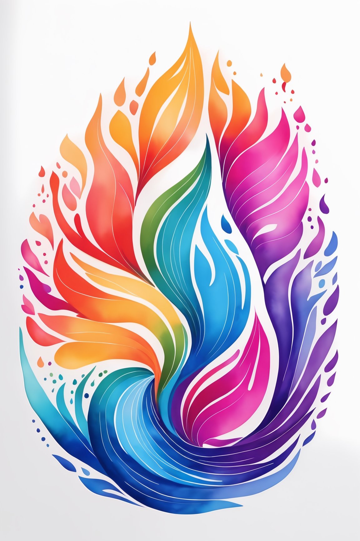 coloring graphic logo illustration of 3 6 9 pattern, vector, abstract watercolour design, intricate detail, bright color, solid white background, made with adobe illustrator, in the style of Studio Gibli, nature, splashing