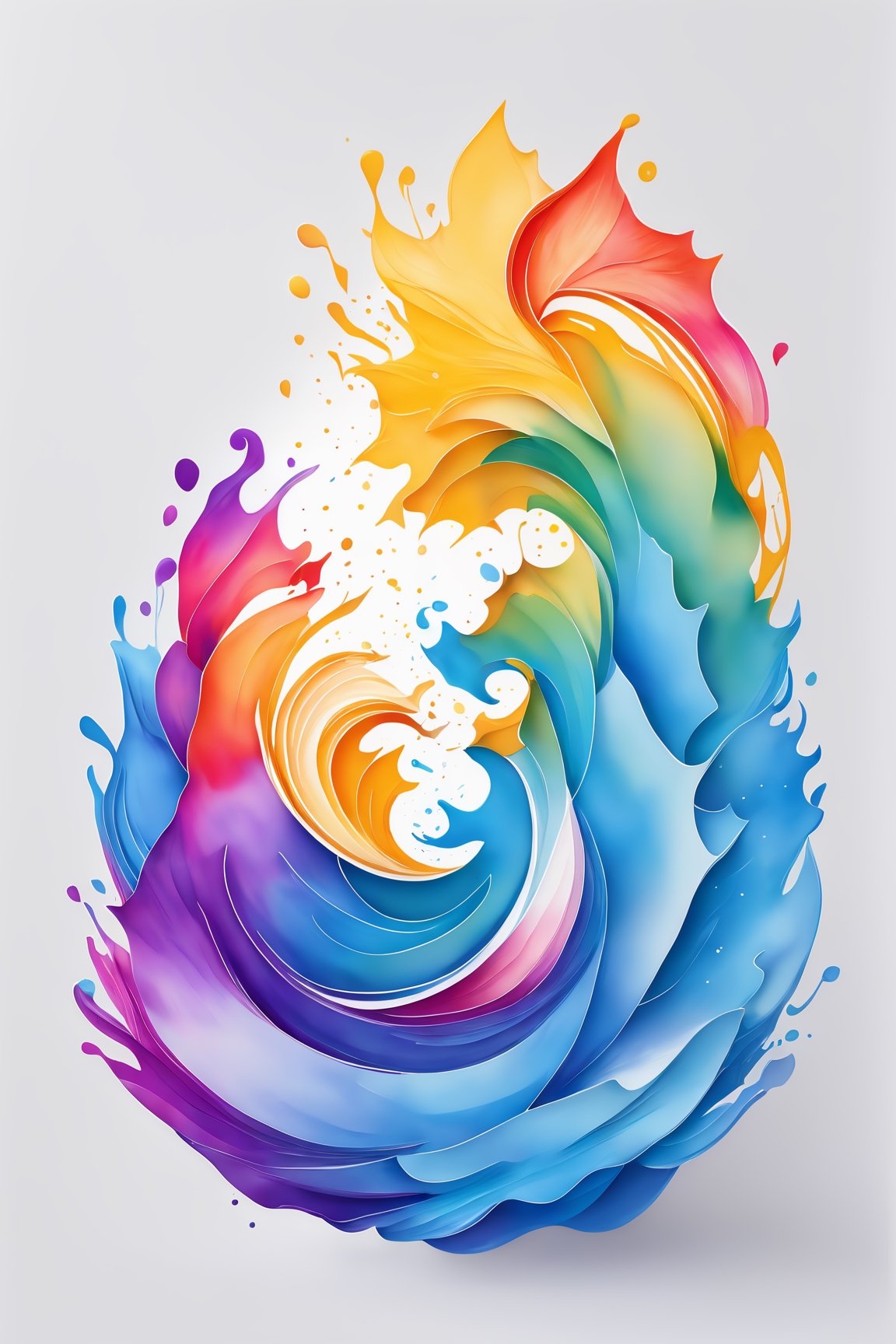 coloring graphic logo illustration of book, vector, abstract watercolour design, intricate detail, bright color, solid white background, made with adobe illustrator, in the style of Studio Gibli, nature, splashing,3d style,3d