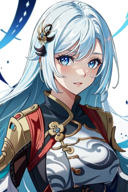 (masterpiece), best quality, expressive eyes, perfect face, perfect eyes, ((best quality)), ((highly detailed)), detailed face, beautiful face, (detailed eyes, deep eyes), girl, (((female))), big deep blue eyes, ((long voluminous hair)), ((white hair)), deep eyes, ((pelt tribal heavy clothes)), poor clothes, skinny, dirty face, smile, leather clothes, shenhe(genshin impact),