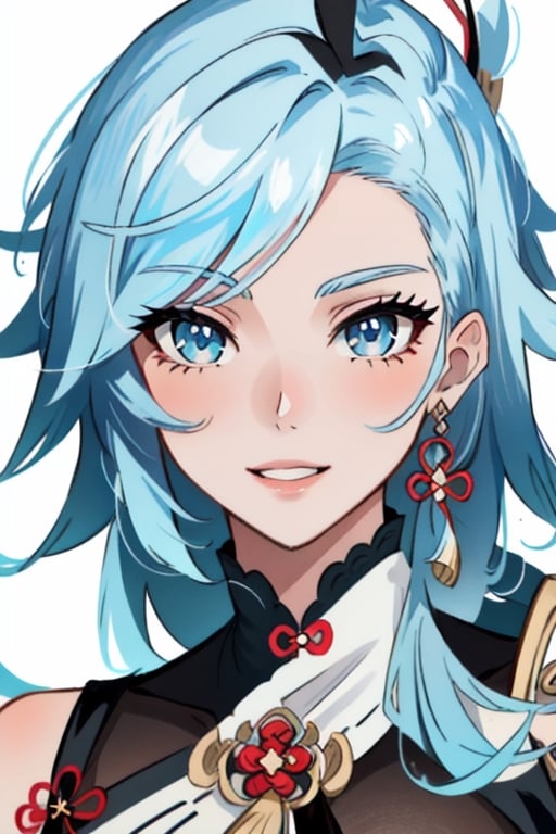 (masterpiece), best quality, expressive eyes, perfect face, perfect eyes, ((best quality)), ((highly detailed)), detailed face, beautiful face, (detailed eyes, deep eyes), girl, (((female))), big deep blue eyes, ((long voluminous hair)), ((white hair)), deep eyes, ((pelt tribal heavy clothes)), poor clothes, fantasy, skinny, dirty face, smile, leather clothes, poor clothes,  brown clothes,shenhe(genshin impact),furina \(genshin impact\),beidoudef