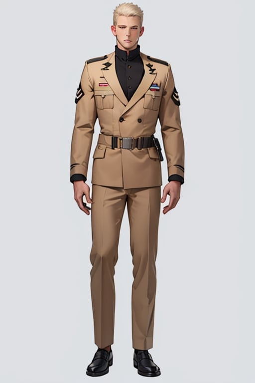 (masterpiece), best quality, mannequin, (white male school uniform, black from the chest up), full body, military-style