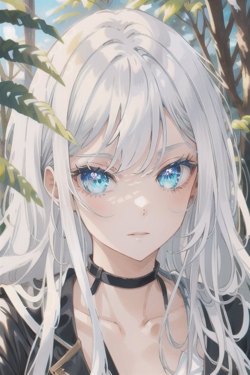 {1girl}, classic fantasy, magician, white skin, HDR,UHD,8K, best quality, {masterpiece}, Highly detailed, slender, {{{{smile}}}}, {{{{happy}}}}, messy hair, {{{{long hair}}}}, {soft hair}, {{silver hair}}, forest, {{{pelt and leather clothes}}}, {{{{really Poor clothes}}}}, fur coat, 16 years old, simple clothes, prehistoric clothes, {{{blue eyes}}}