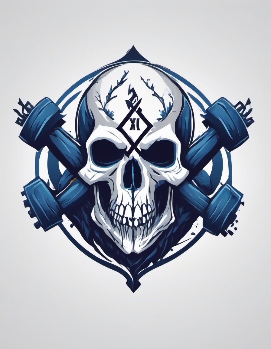 Create a logo for a fitness brand and incorporate runes and skulls into the image 